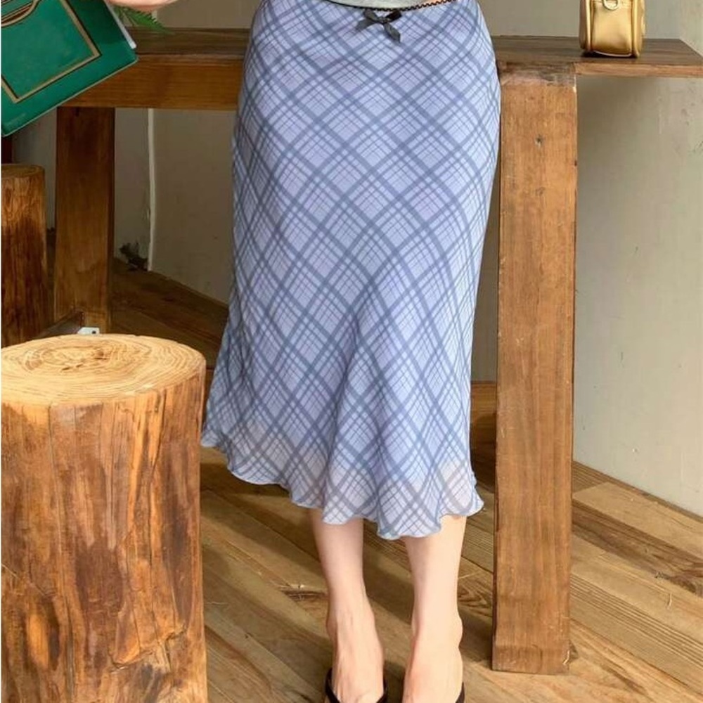 SHEIN Blue Plaid Checkered Midi Skirt